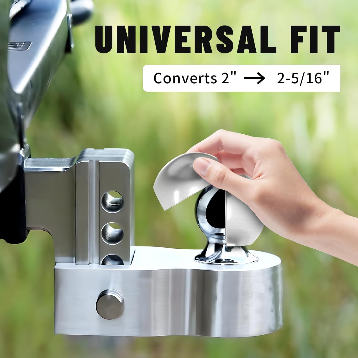 Tow Ball Adapter Cover - Converts 2 Inch Stainless Steel Tow Ball to 2-5/16 Inch Trailer Ball Clamshell Hitch Accessory