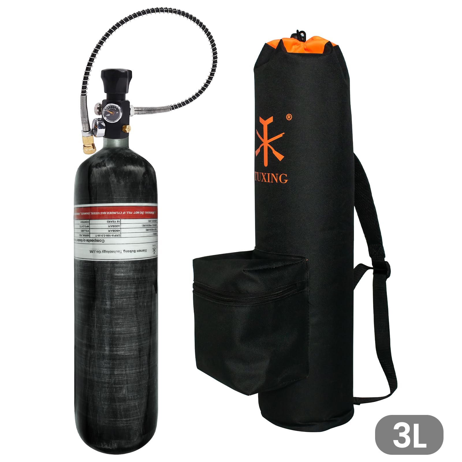 TUXING 4500Psi Lufttank, PCP-Paintball, Kohlefaser-Lufttank 3L,Hochdruck-Verbundflasche, CE-geprüft