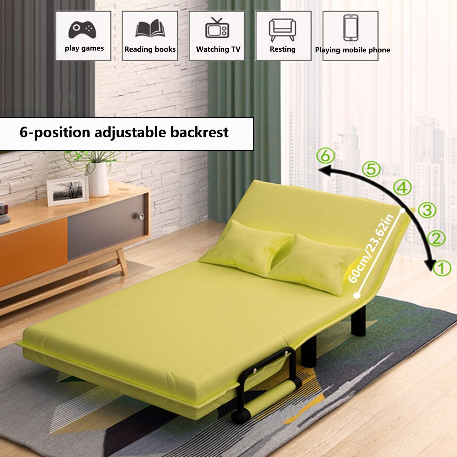 Poltrona letto Divano letto, poltrona trasformabile, pouf pieghevole multifunzione, moderno for gli ospiti for piccoli appartamenti(Green,100cm)