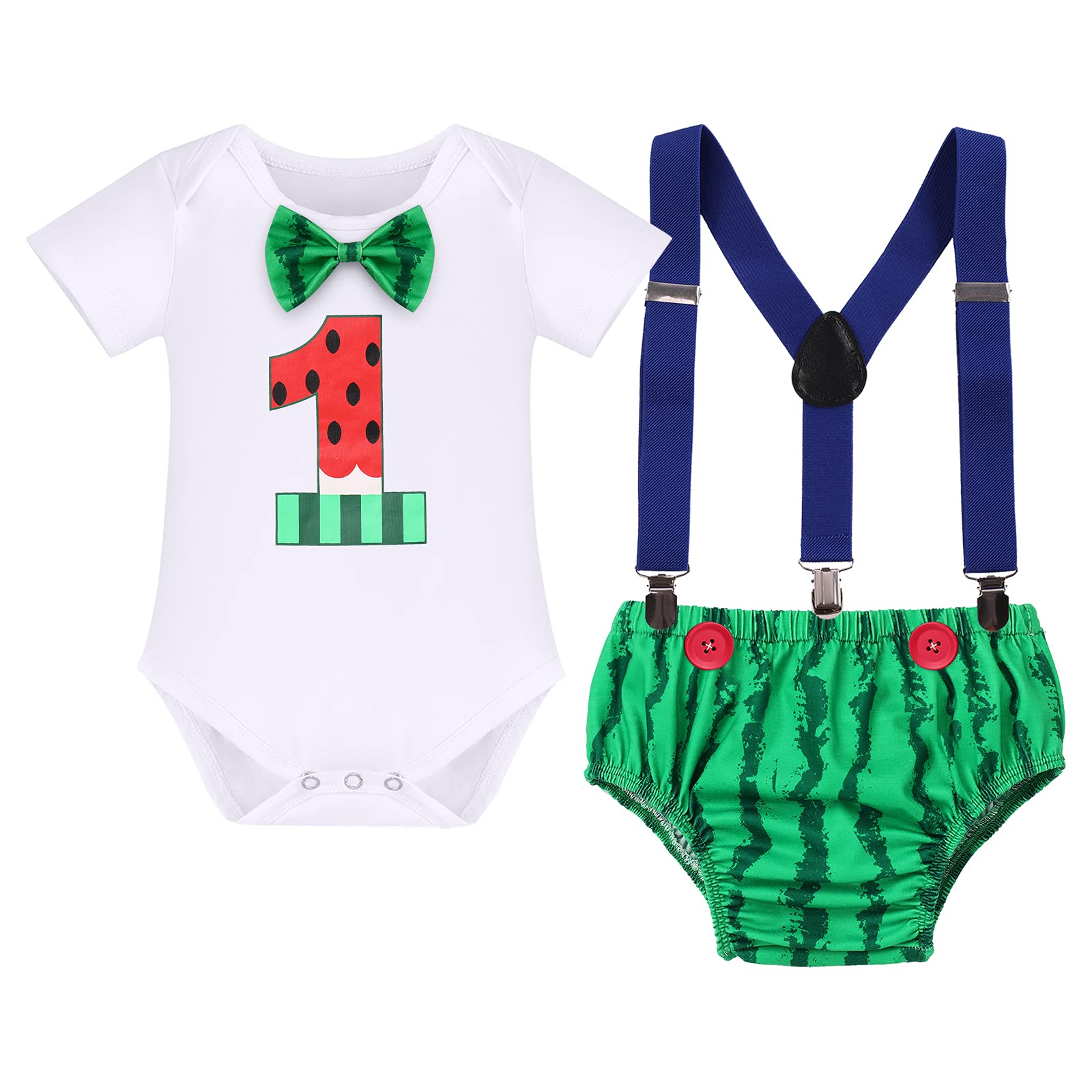 IBTOM CASTLECake Smash Outfit Boy 1st Birthday Circus Gentleman Romper+Bloomers+Suspenders 3PCS Clothes Set Photo Props