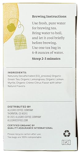 Miniatura 7 de Allegro Tea - Bolsas de té verde limón descafeinado orgánicas 20 unidades