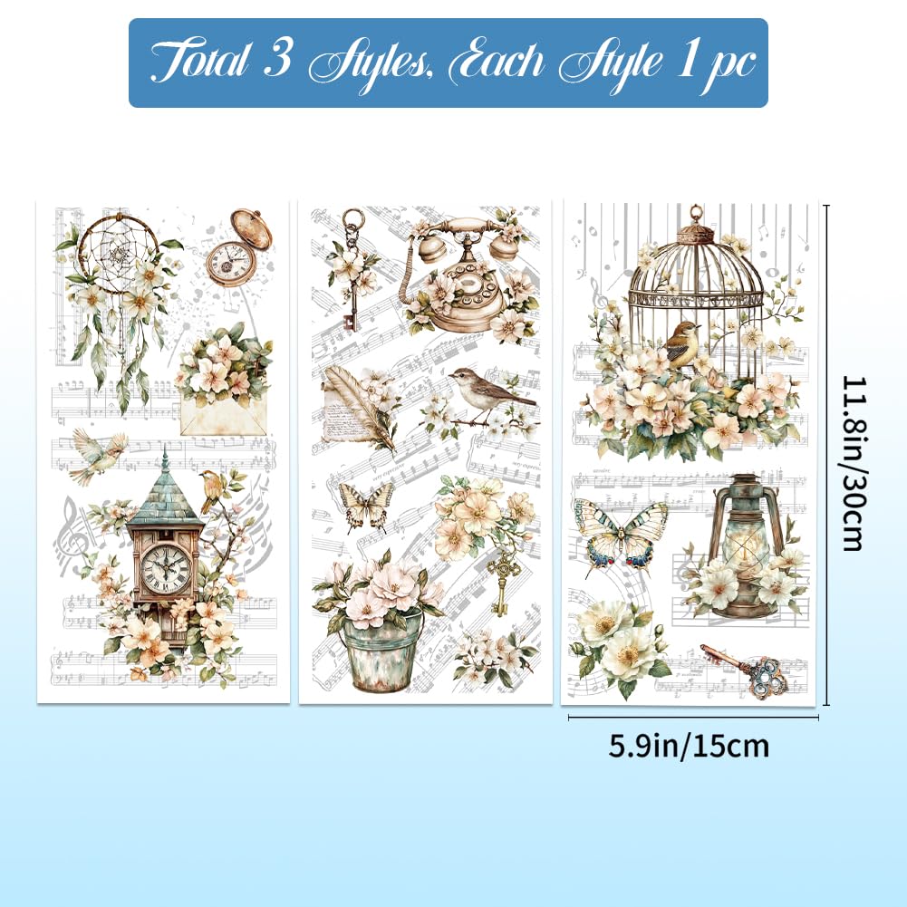 Autocollants Transfert Motifs Orientaux – Fleurs, Mont Fuji, Pour Meubles Et Murs (4 Feuilles)