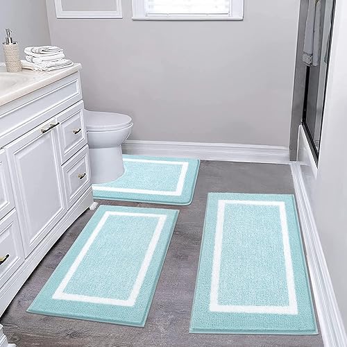 Miniatura 14 de Pauwer Juego de baño, alfombras de baño antideslizantes, alfombras de ducha absorbentes para suelo de baño, bañera y ducha, color azul aguamarina