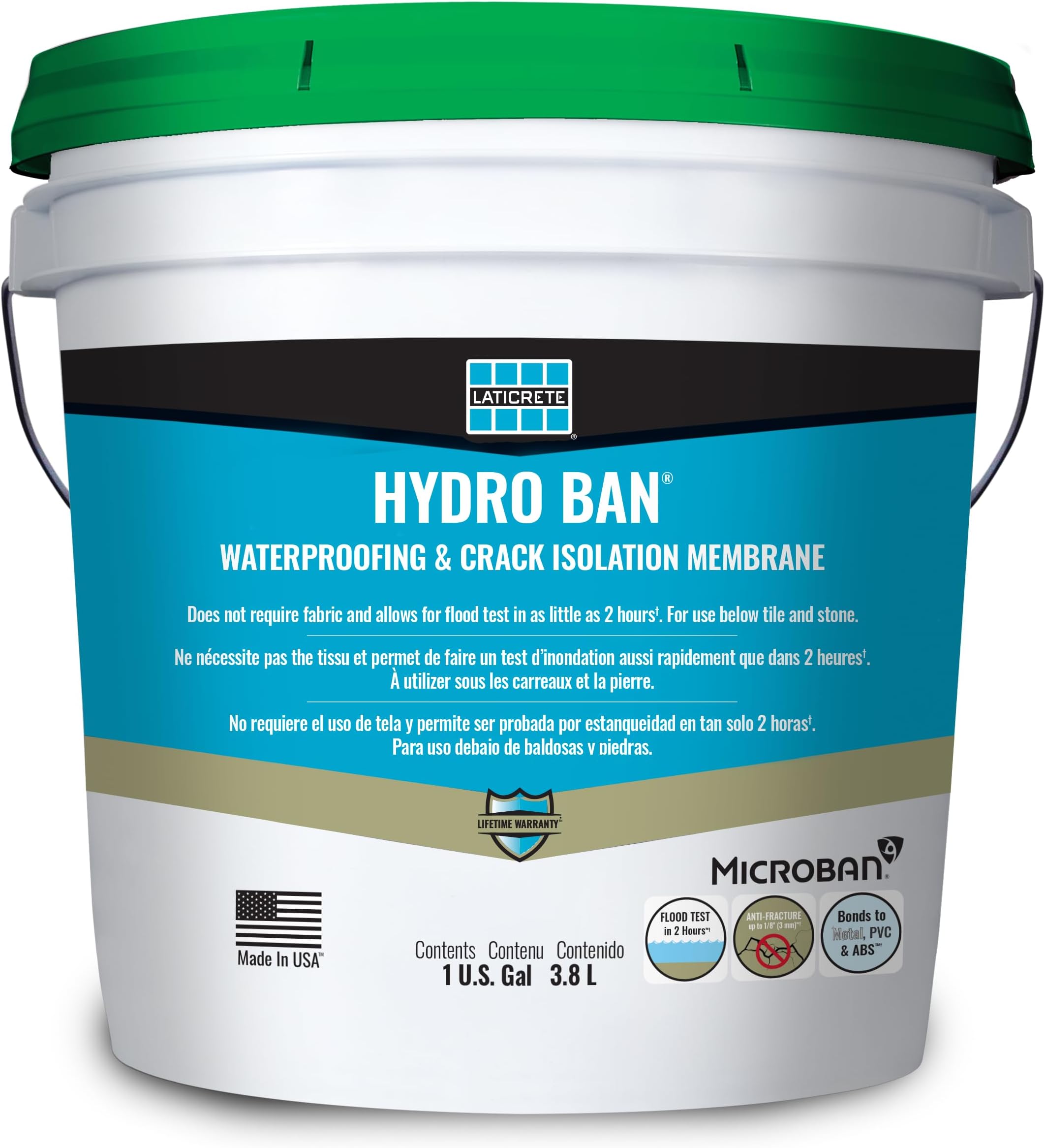 LATICRETE Hydro BAN® Easy to Apply Anti-Fracture Liquid Waterproofing and Crack Insulation Membrane, 1 Gallon Pail
