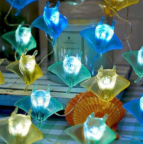 Miniatura 11 de Guirnalda de luces decorativas con temática náutica, decoración de océano, playa, para exteriores, ballena, tiburón, linda vida marina, novedad