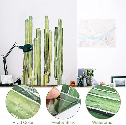 Miniatura 5 de Calcomanías de pared de cactus para despegar y pegar, calcomanías de pared de cactus de 11 x 35 pulgadas para dormitorio, calcomanías de pared de