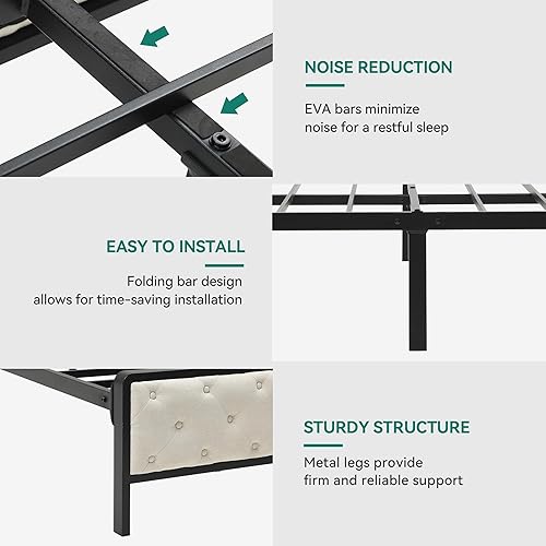 Miniatura 7 de YITAHOME Base de cama de plataforma tamaño Queen con cabecera de 45.2 pulgadas de alto, cabecera de almacenamiento tapizada con estación de carga,