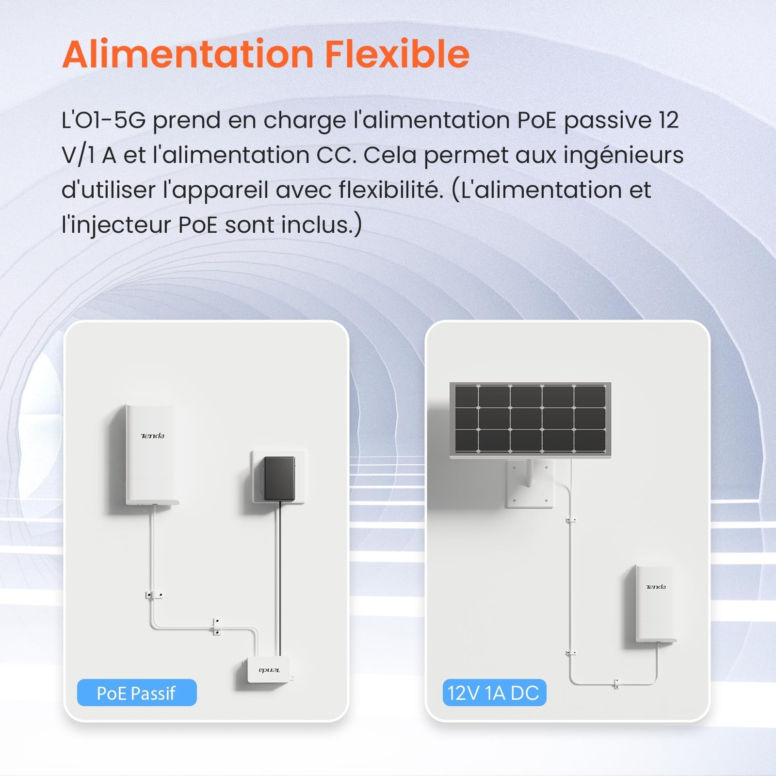 Tenda O1-5G Point d'Accès Extérieur Sans Fil Extérieur, Antenne Directionnelle 9 dBi, 867 Mbps sur 5 GHz, 1 Port Ethernet 10/100 Mbps, Gestion Web, Prend en Charge PoE/DC Passif, Auto-Bridging, IP65