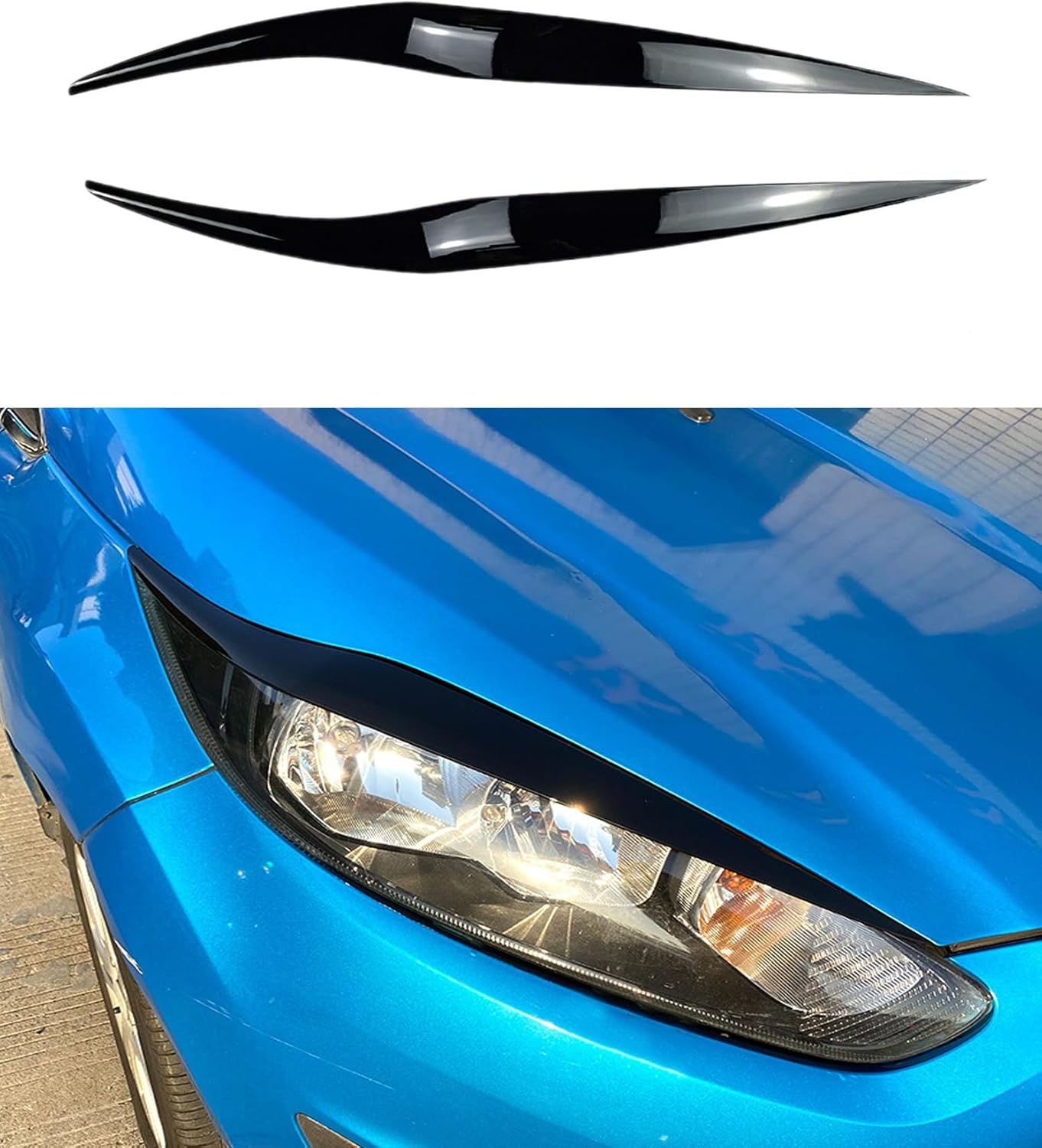 2PCS Auto Headlight Eyebrow Cover Trim,Car Headlight Eyebrow Decoration,Eyelids Cover Trim,Compatible With Fiesta MK6.5 2013-2017,Glossy Black