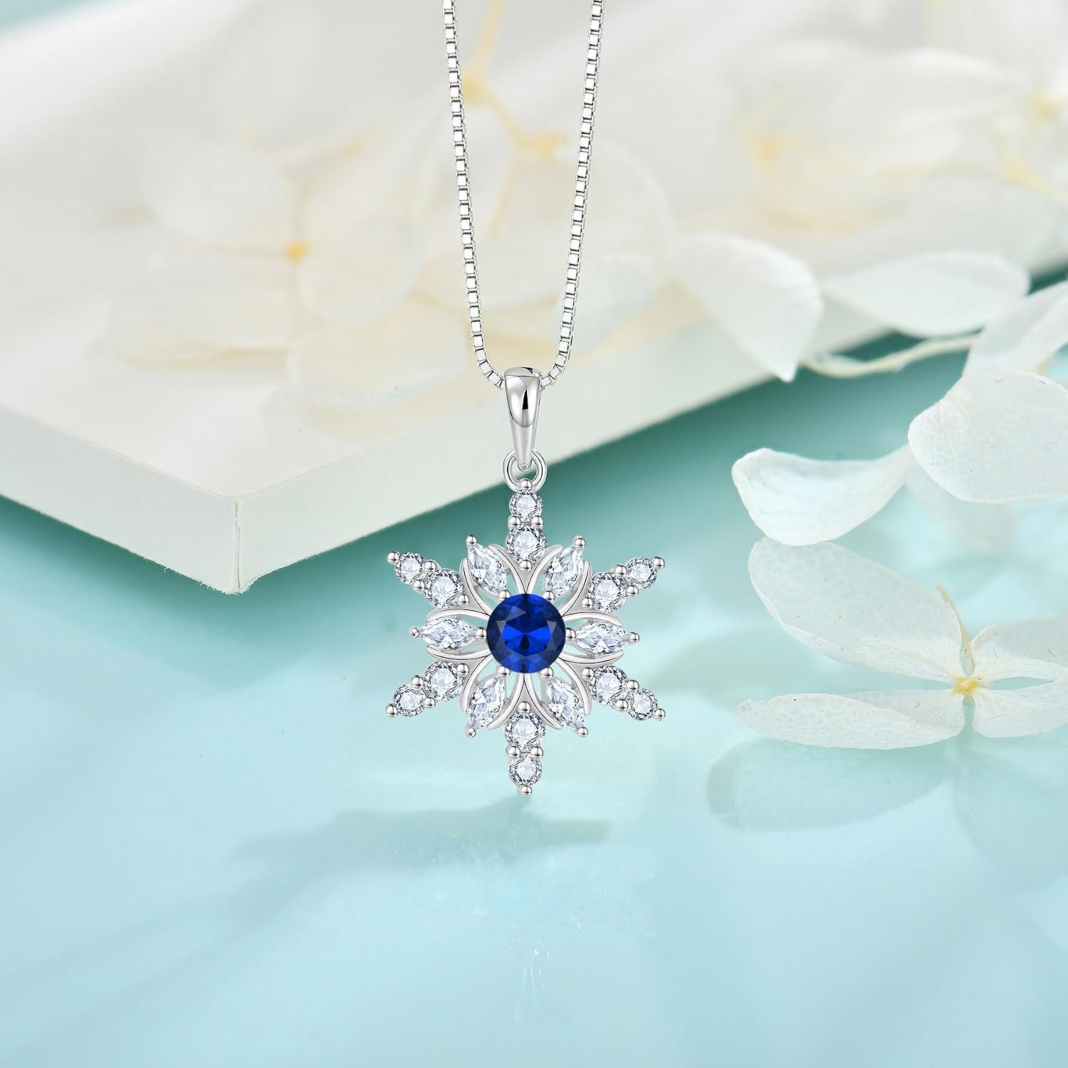 Snowflake Necklace for Women 925 Sterling Silver Christmas Pednant Necklace Birthstone Jewelry for Her