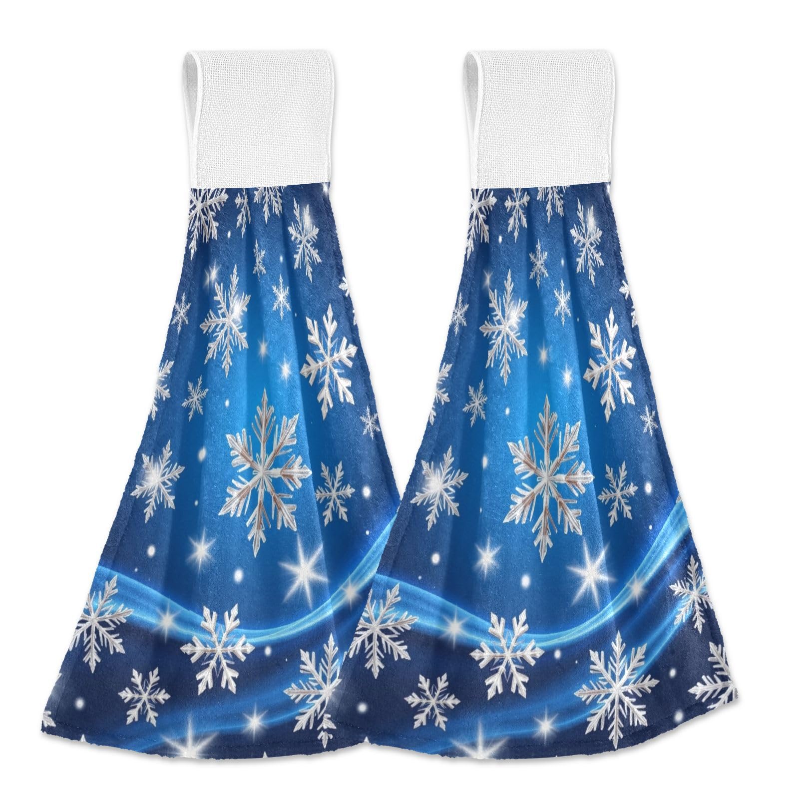 Kcldeci Snowflake Christmas Hanging Hand Towels with Hanging Loop - Soft Thick Dish Cloths for Kitchen & Bathroom