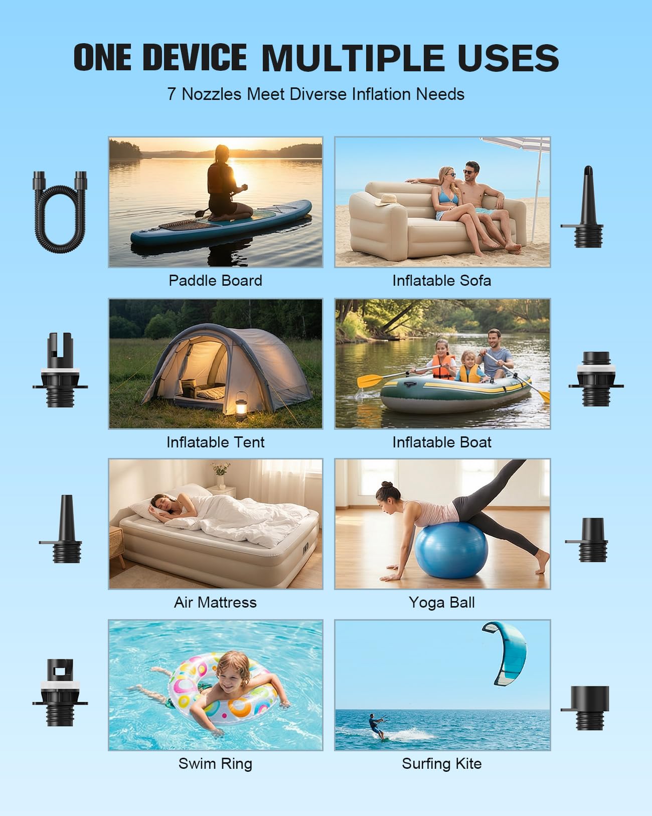 S8 Electric Paddle Board Pump, 22 PSI Cordless Rechargeable SUP Pump, 4X Faster Dual-Stage Inflation & Deflation, Portable Air Pump with LED Light & Auto-Off for SUP, Kayak, Surfing Kite, Boat — view 7