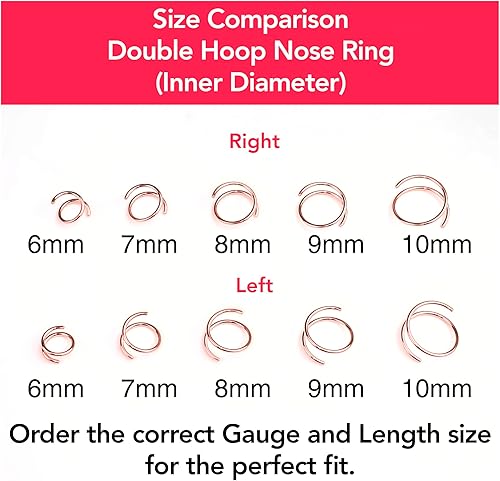 Miniatura 4 de 14k Gold Filled Double Hoop Nose Ring for Women and Men Hypoallergenic Spiral Nose Jewelry for Single Piercing Handmade in USA (Silver-22g, Right