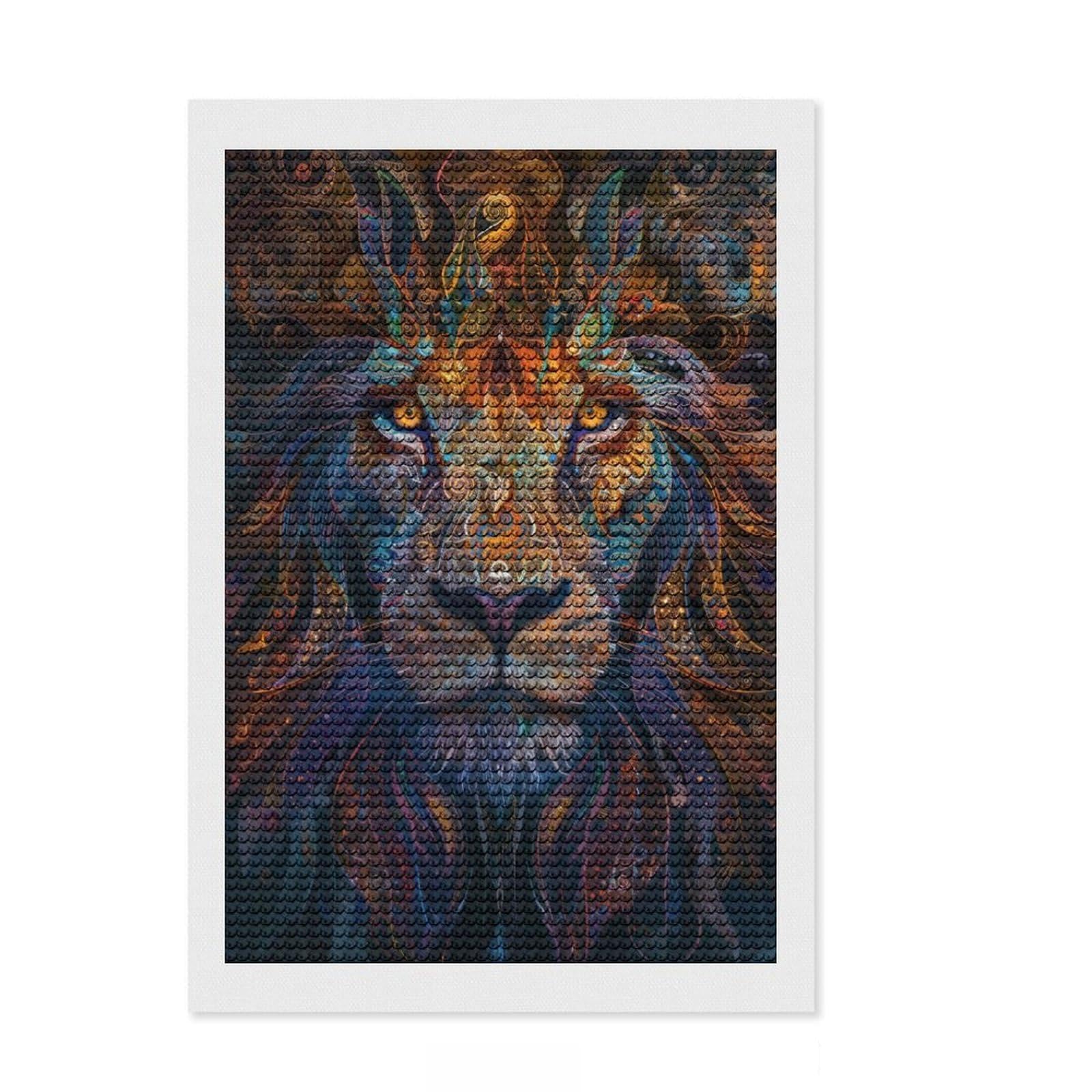 Junmoney Mystical Abstract Lion Diamond Painting Set 8"x12", for Creative Relaxation, Boho Decor, Nice Detail and Sparkle, Thoughtful Handmade Gift