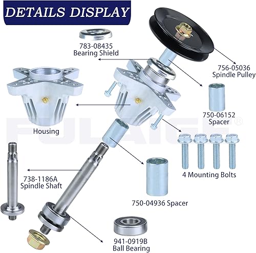 Miniatura 7 de Conjunto de husillo 918-06980 preengrasado con polea tensora 756-05034A sustituye al conjunto de husillo Cub Cadet 918-06980 918 06980 91806980