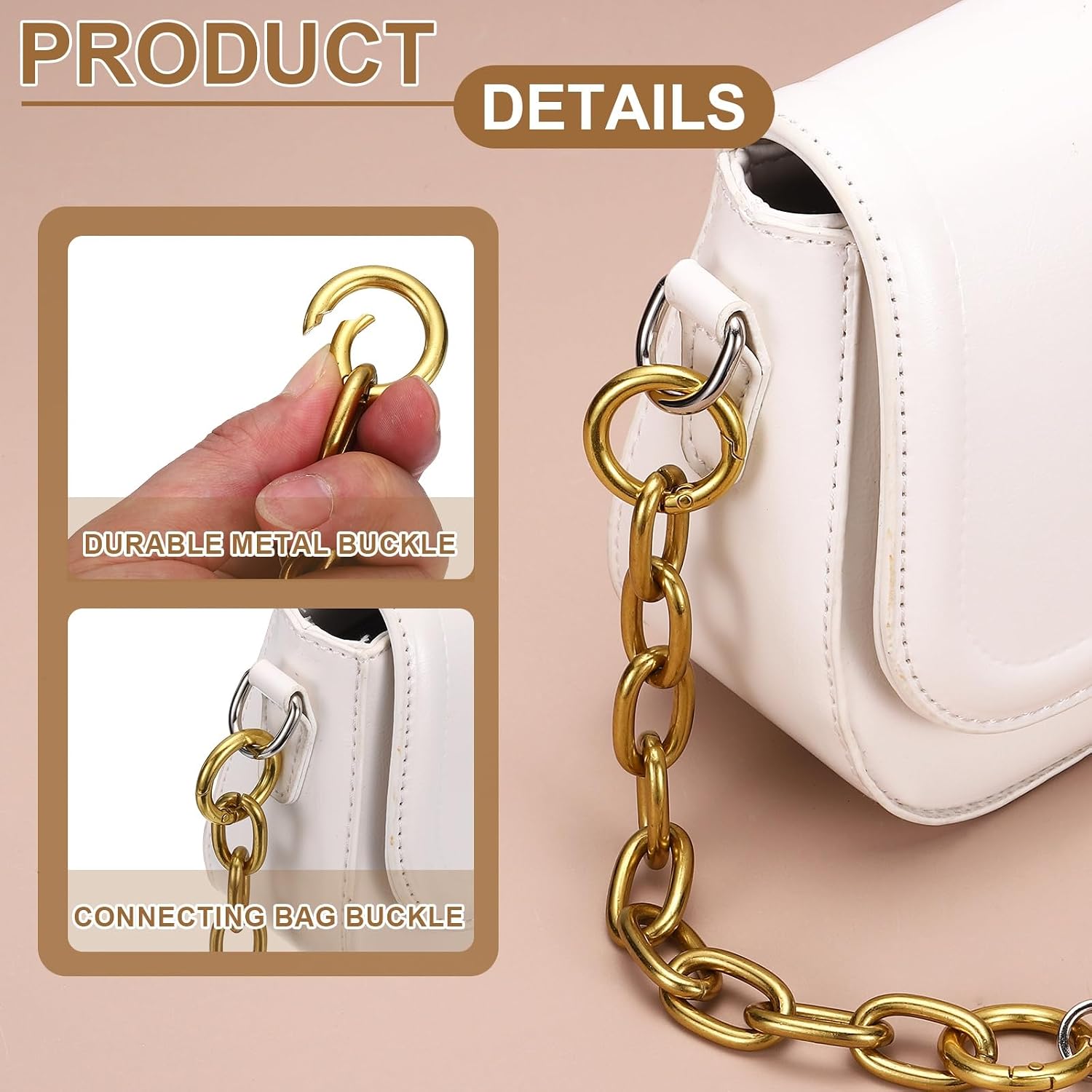 uxcell Chunky Metal Purse Strap, 16" Bag Extender Chain, Gold, 0.6" Width image 3