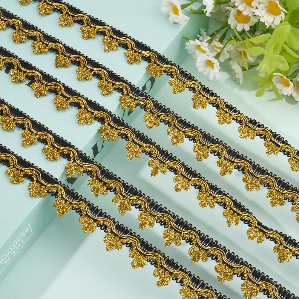 GORGECRAFT 24 Yards Metallic Lace Ribbon Filigree Edging Decorative Trim Gold Black Glitter Flower Wavy Edge Applique Woven Trim Floral Embroidered Fabric Ribbon for Sewing Wedding Bridal Curtain - Image 3