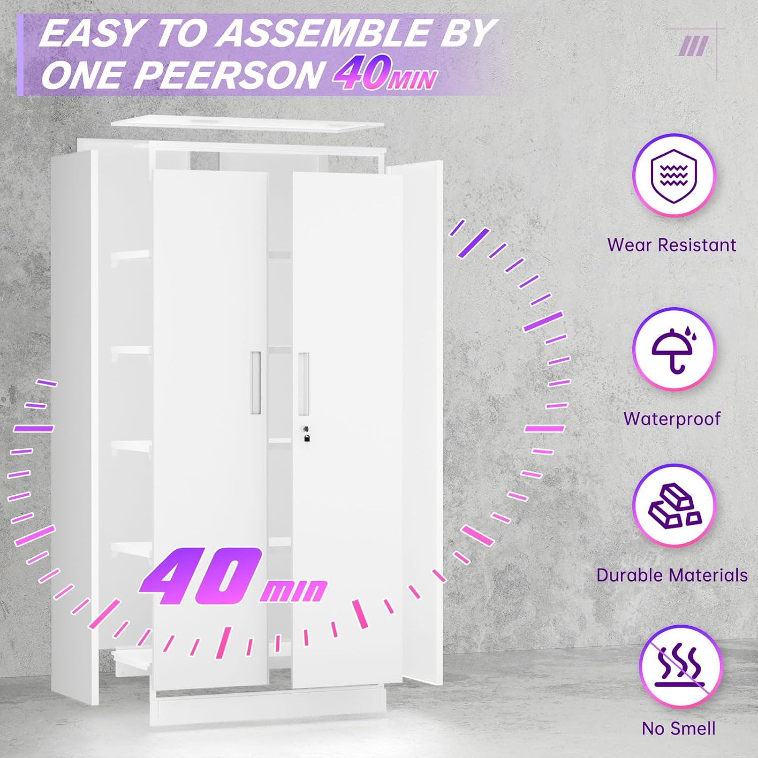 Superday Metal Storage Cabinets, 71" Steel Storage Cabinet with Lock, Tall White Cabinet with 2 Doors and 4 Adjustable Shelves for Garage, Home Office, Classroom, File, Easy Assemble