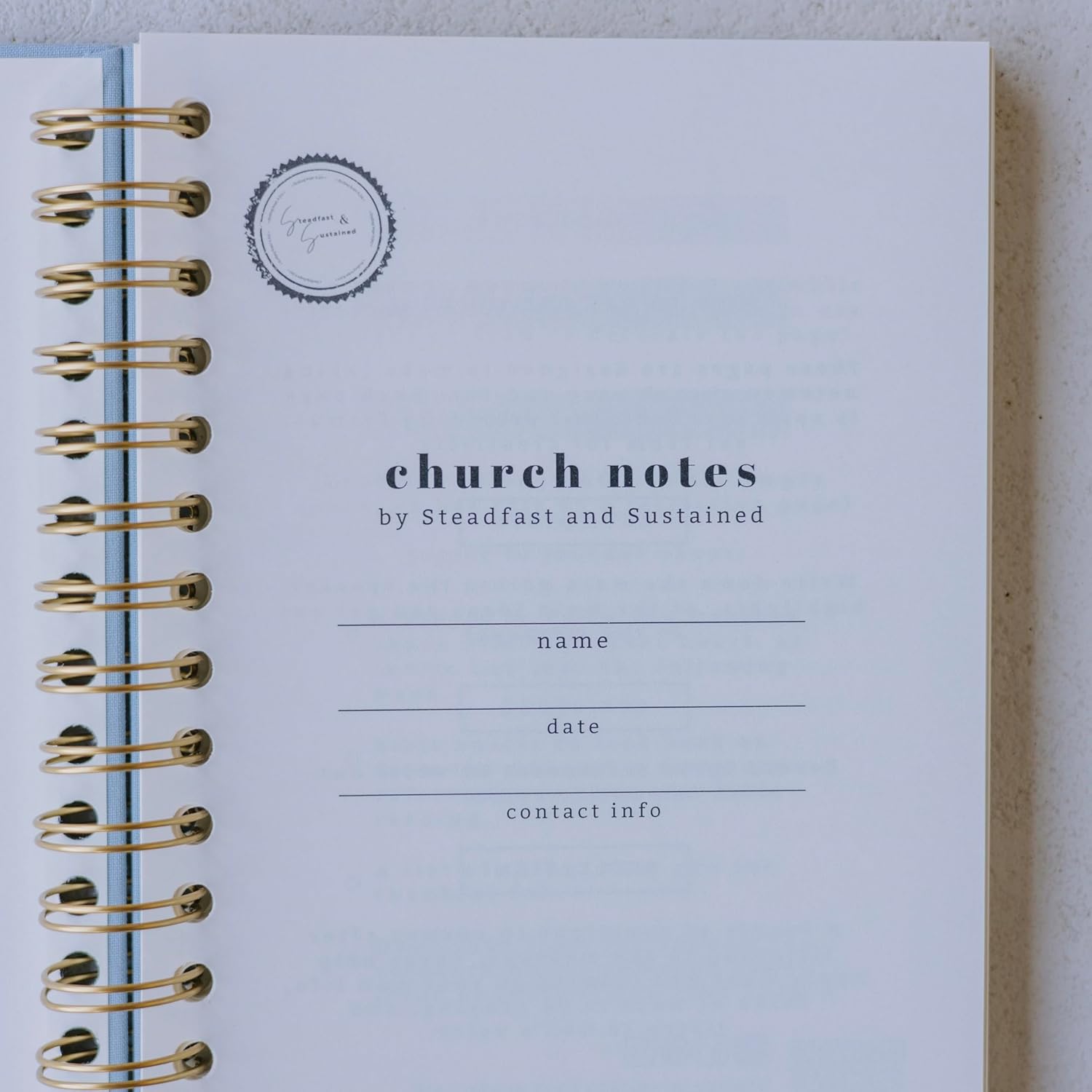 Steadfast & Sustained Church Notes Journal - Organize & Apply Your Sermon Notes - Write Key Points, Bible Verses, Notes, and Application - Aesthetic Christian Sermon Notebook for Women & Men (Light Blue, Gold)