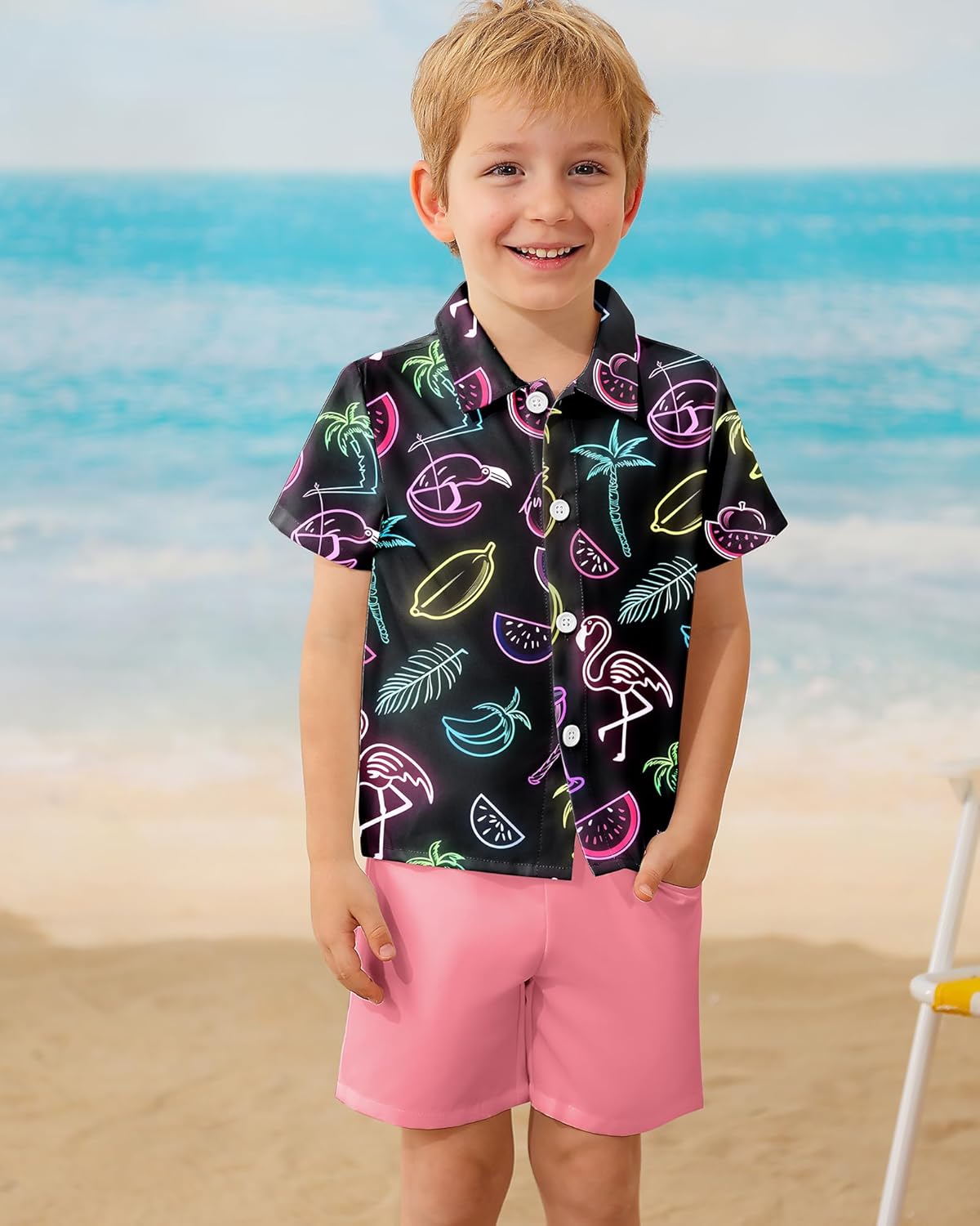 YALLET Boys Hawaiian Shirt Cool Summer Hawaii Shirts Casual Short Sleeve Button Down Aloha Beach Tee Tops 2-10 Years - Image 4