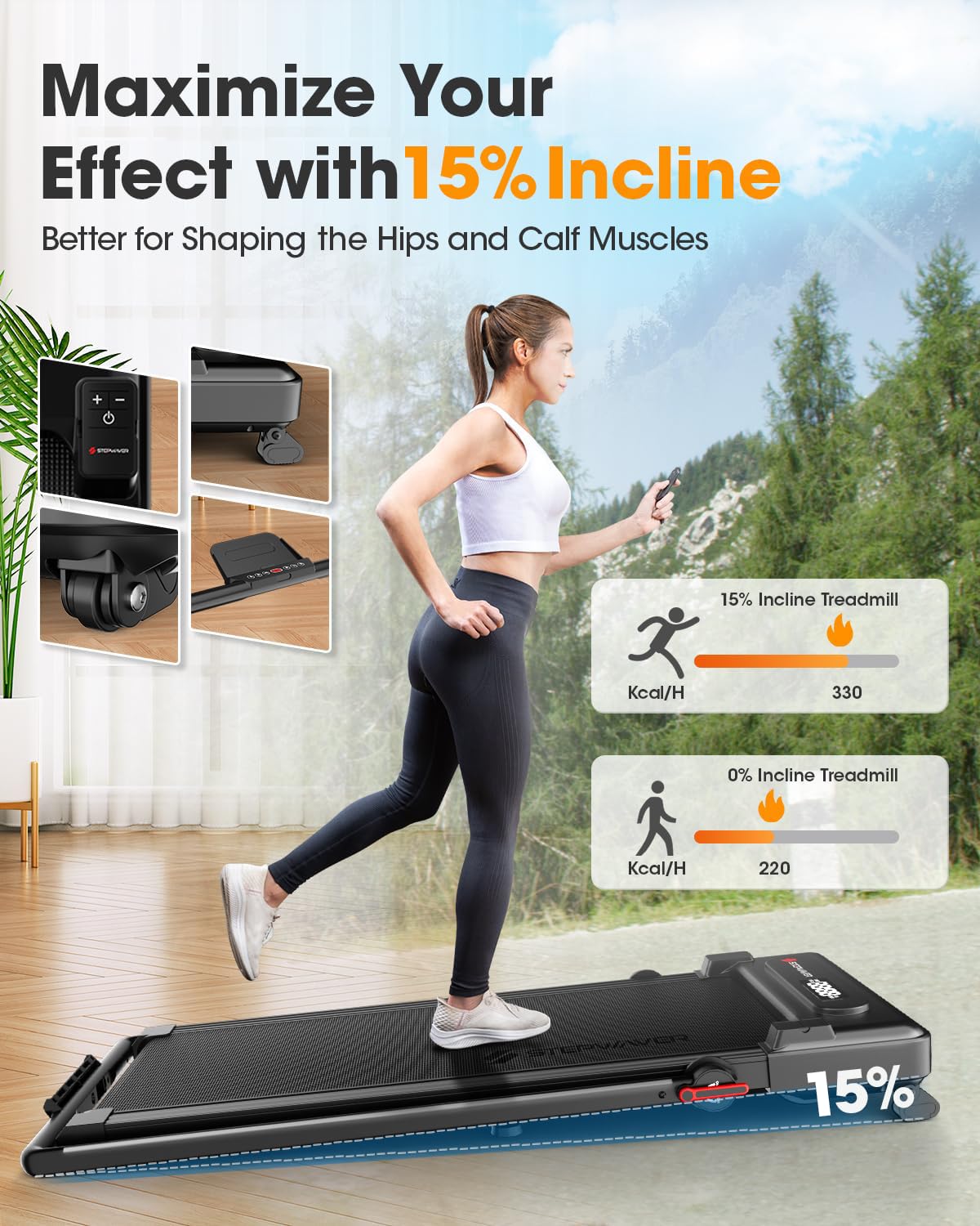 2.5HP Walking Pad with Incline 330lbs, 3 in 1 Walking Pad Treadmill 5-Level Big LED, Under Desk Treadmill for Home,Hike/Jog/Run,Portable,Small, with Remote Control,Assembly Free,Wider Belt