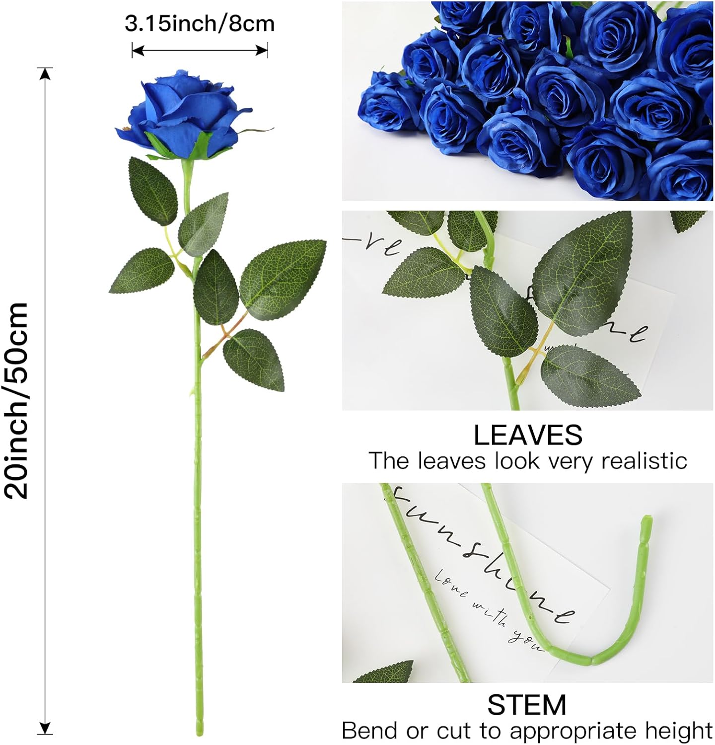 Tifuly 50 Pcs Blue Roses Artificial Flowers Bulk,Realistic Long Stem Fake Silk Roses for Wedding Centerpiece Table Vases Party Home Kitchen DIY Bouquets Decor - Image 3