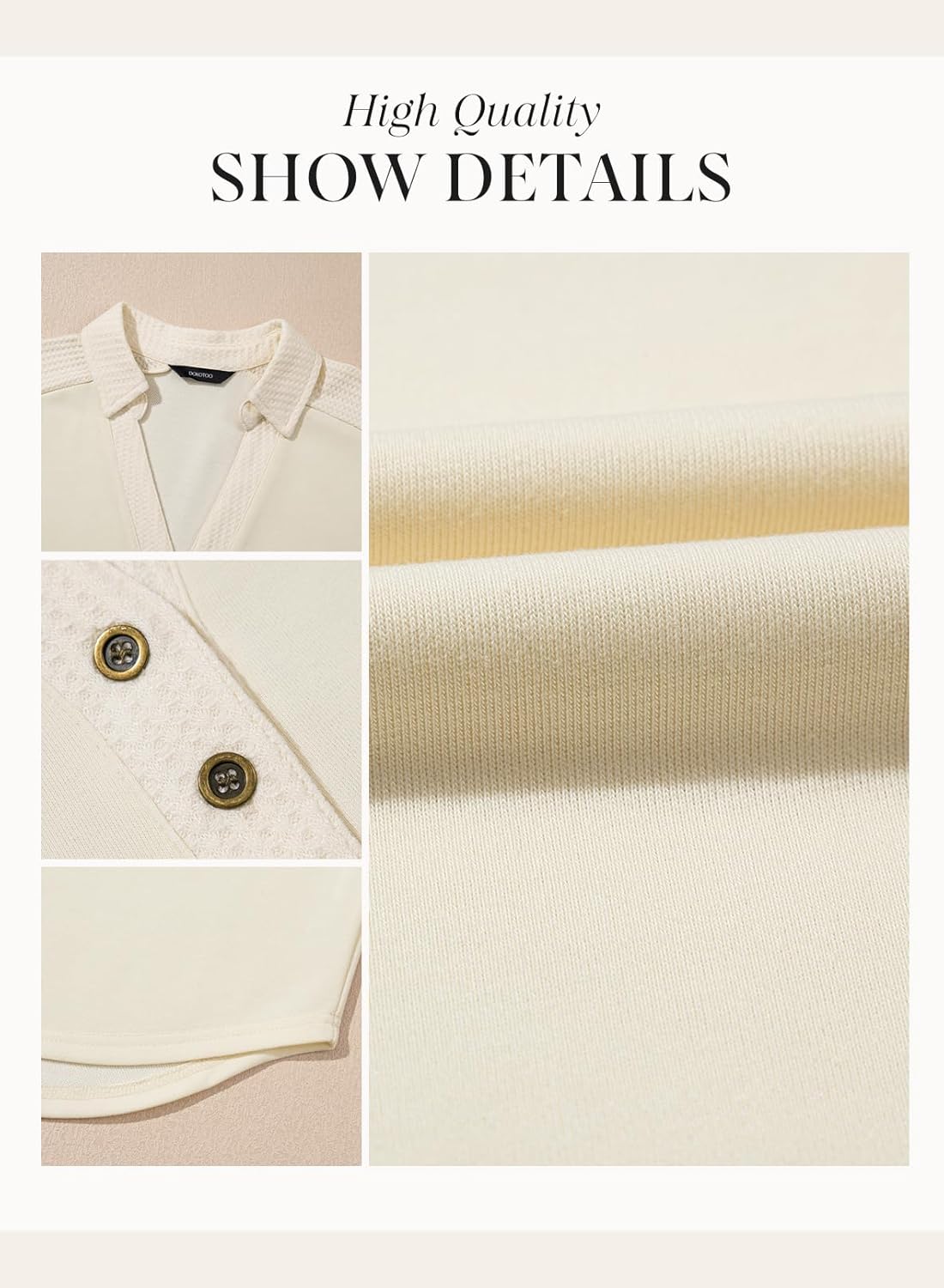 Dokotoo Women‘s Summer Shirts Casual Short Sleeve 1/4 Button Solid Collar Neck Curved Hem Pullover Sweatshirts Tops - Image 5