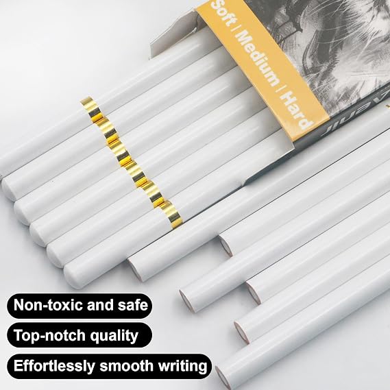 Aeni White Chalk Pencil, Pack of 12, Charcoal Pencils for Drawing