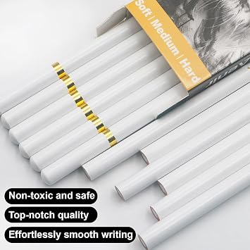 Aeni White Chalk Pencil, Pack of 12, Charcoal Pencils for Drawing