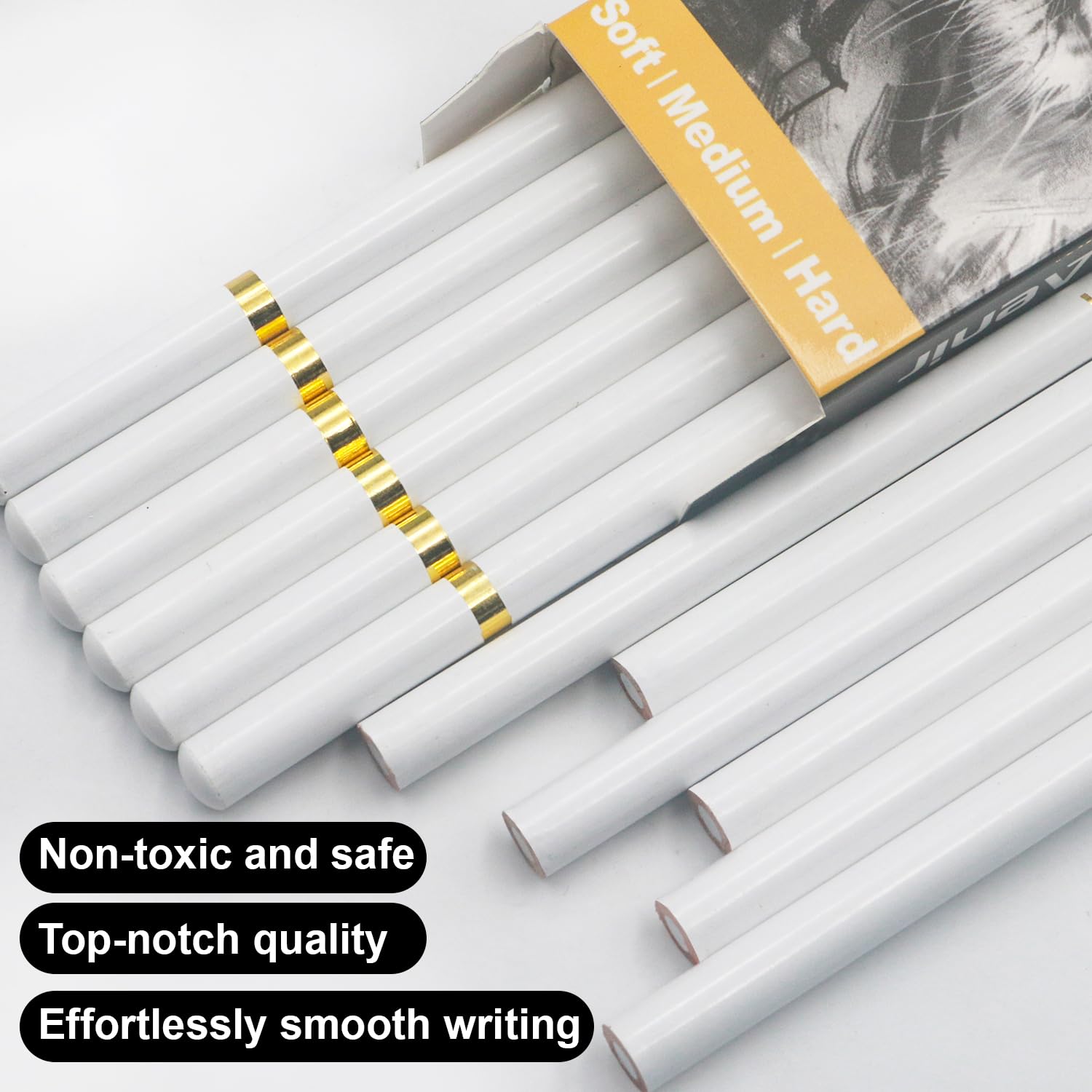 Aenir Lápices de carbón blanco, paquete de 12 lápices de dibujo de carbón, lápices de carbón para artistas, suministros de arte para dibujar y resaltar, lápices de carbón para dibujar, bocetos,