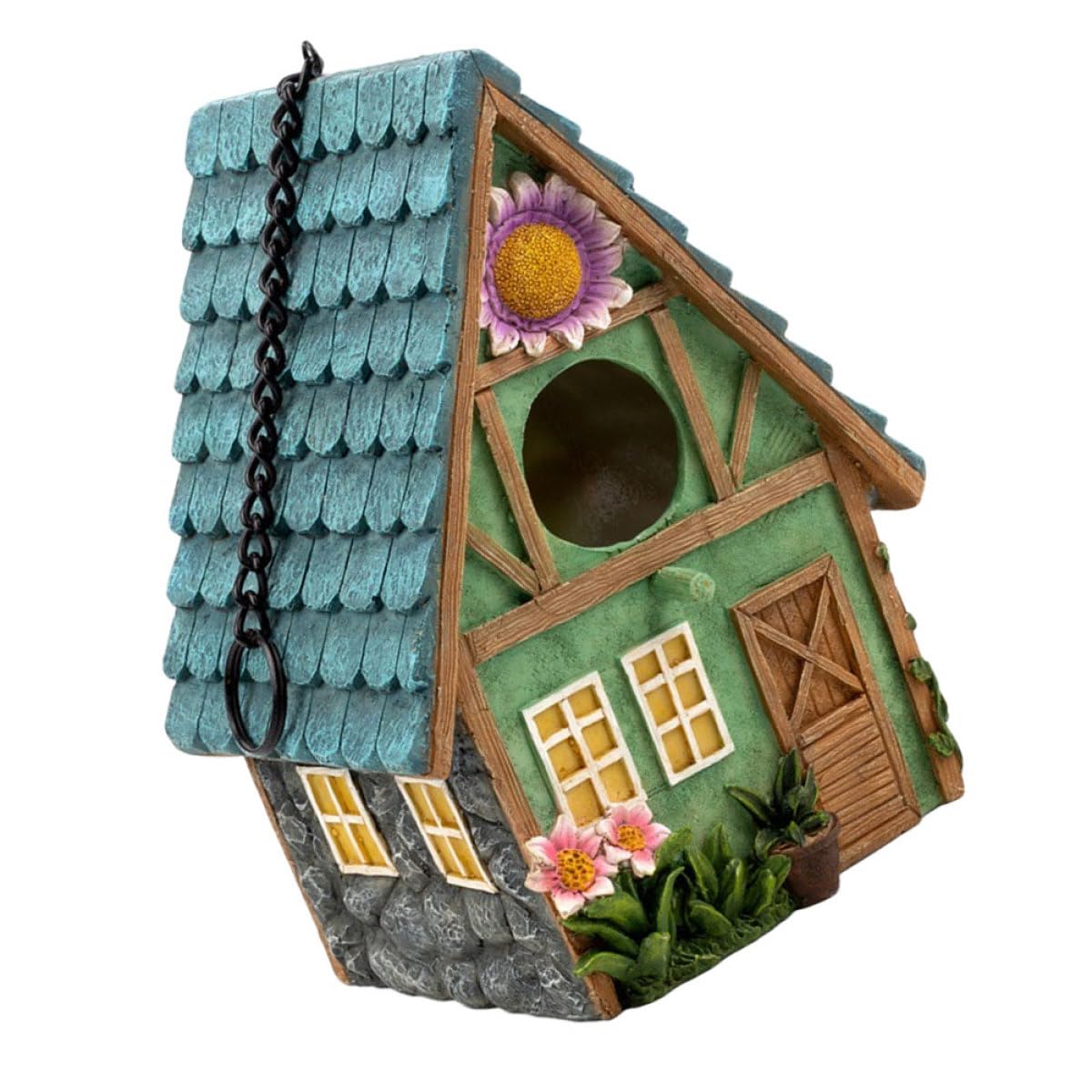 Angoily Nido de Pájaro de Resina para Jardín Exterior, Casa para Pájaros Fácil de Colgar Estilo Rústico, Refugio Cálido para Aves en Balcón y Patio