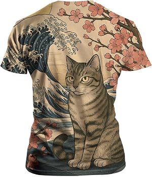 Amazon.com: LAOLIUSN Black Cat T-Shirt Retro Japanese Graphic Tee