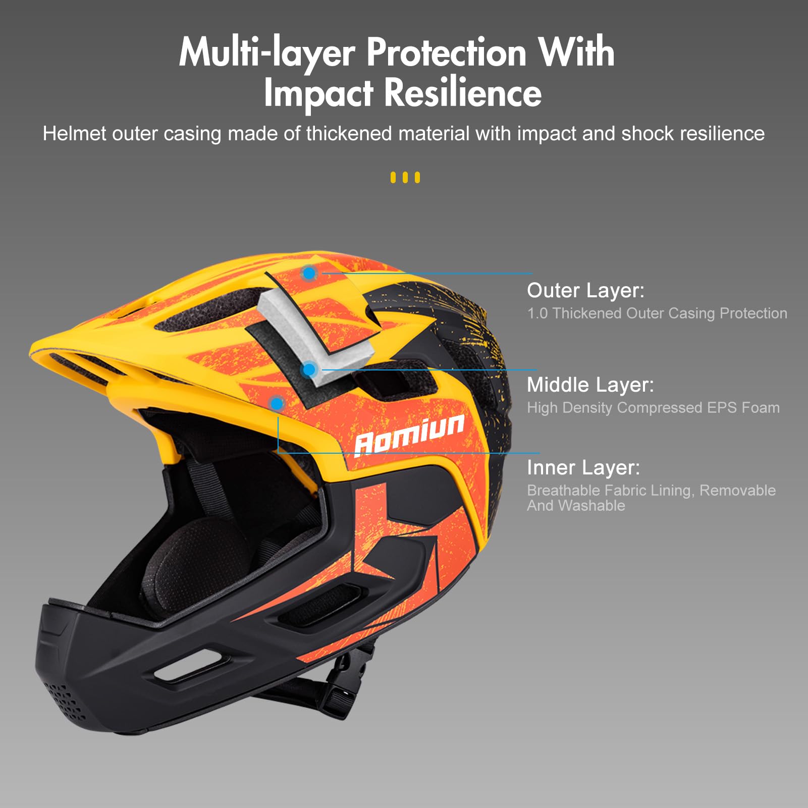 Casco Integral para Niños con Casco Juvenil Mejorado, Mentonera Reforzada, 18 Orificios de Ventilación, de Bicicleta, Transpirable y Ligero, Talla (51-54 cm)