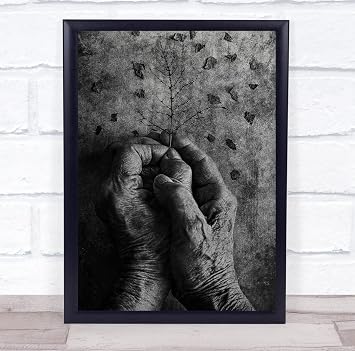 Fingerprint Designs Old Hand Conceptual Time tiny brach nature black and white Wall Art Print
