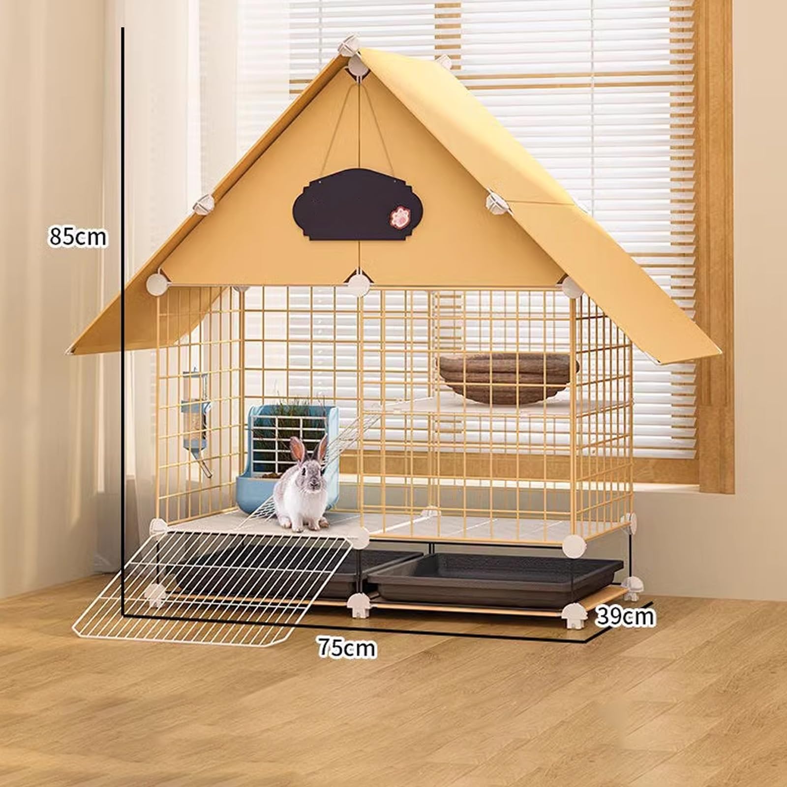 Jaula Conejo Grande 2 Plantas Conejera de Interior con Bandeja Extraíble, Jaula para Conejos Interior Jaula for Conejitos de Fácil Limpieza for Animales Pequeños