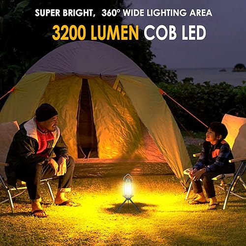 Miniatura 2 de Linterna de campamento recargable, 3 modos de luces de campamento regulables, 3200 mA de batería de alta capacidad, linterna de huracán, IPX4