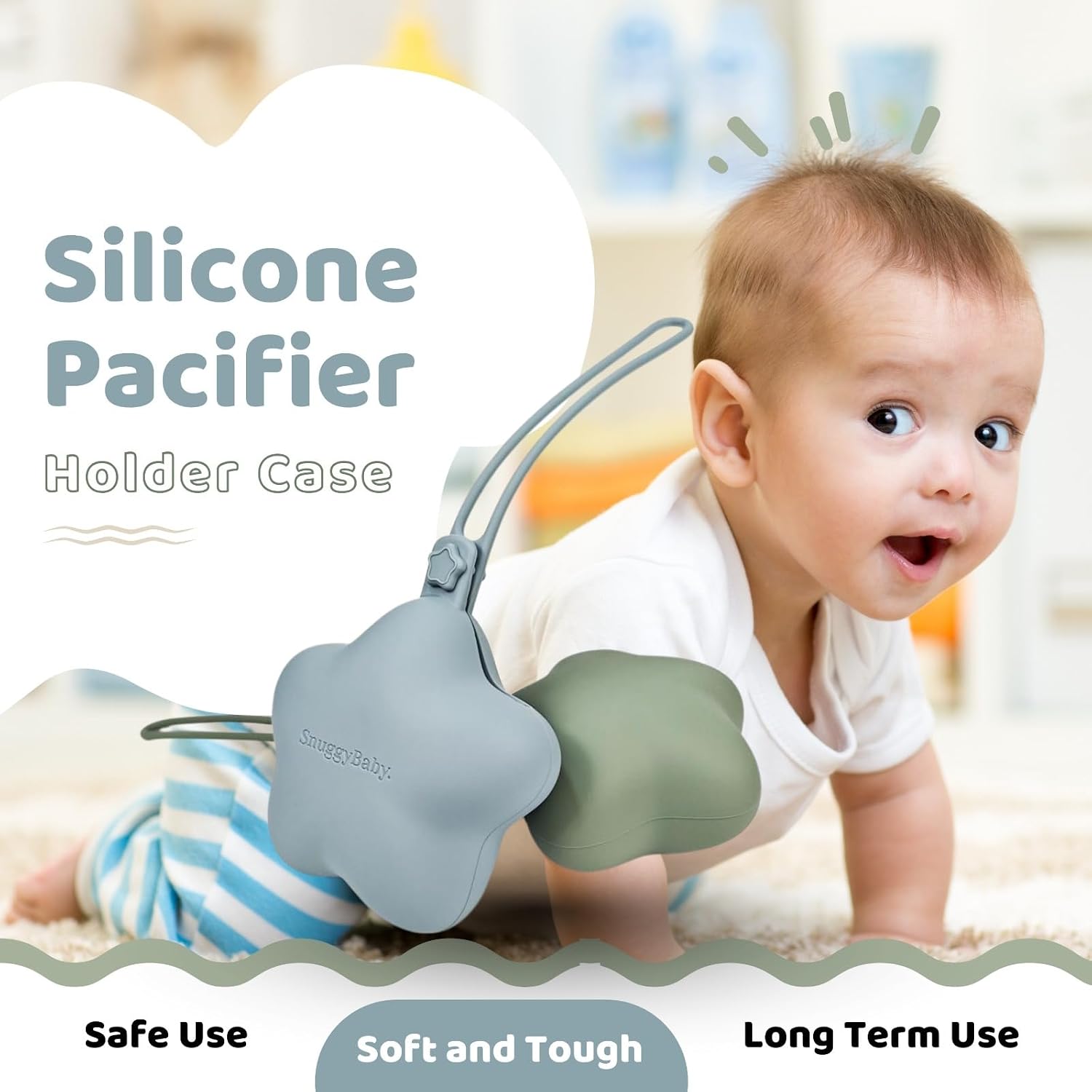 SNUGGY BABY Soft Silicone Pacifier Holder – BPA-Free Case with Strap for Pacifiers, Teethers & Small Baby Essentials