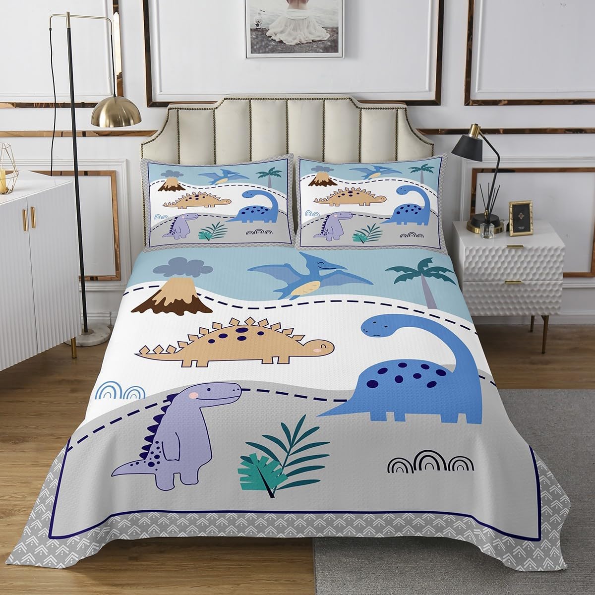 Cute Elephant Bedspread Set Queen Size for Kids,Girls Cartoon Animals Quilt Set Pink Teal White Bedspread Coverlet Kawaii Girly Dreamy Bedspread 3 Piece Decorative Bedding Quilted with 2 Pillow Shams