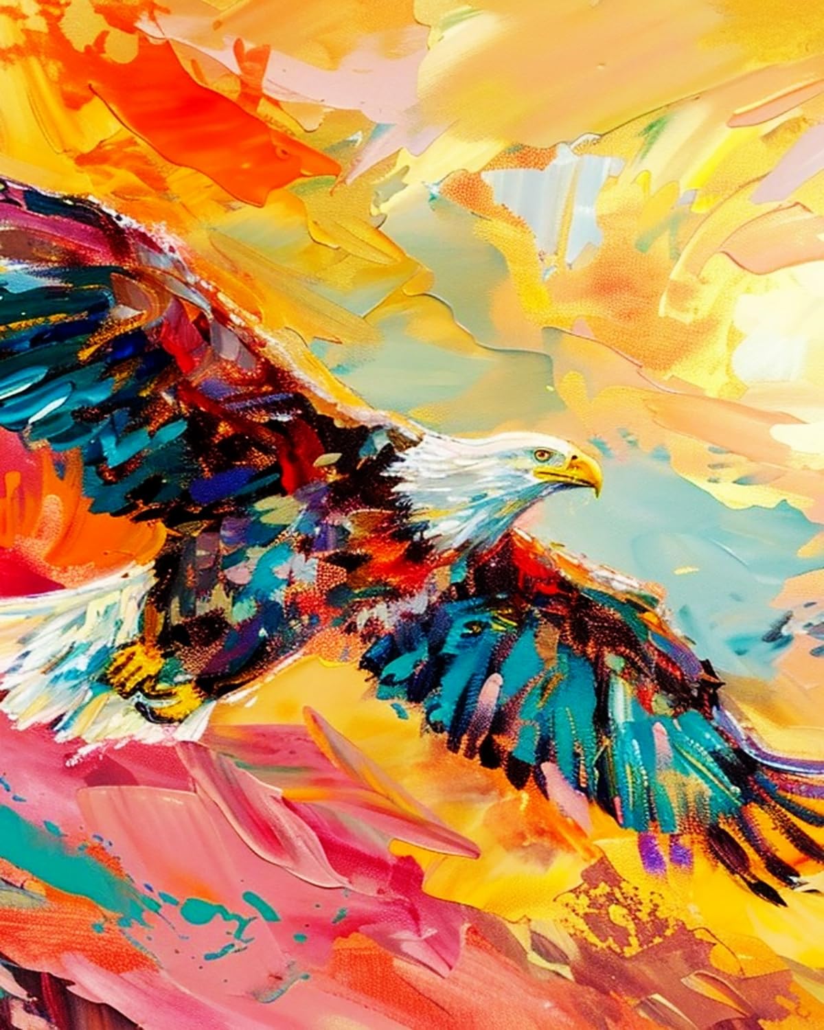 Liubaishi Multicolour Paint By Numbers For Adults, Colourful Bald Eagle, 40X50 Cm Acrylic Canvas Painting Kit With Brushes And Paints
