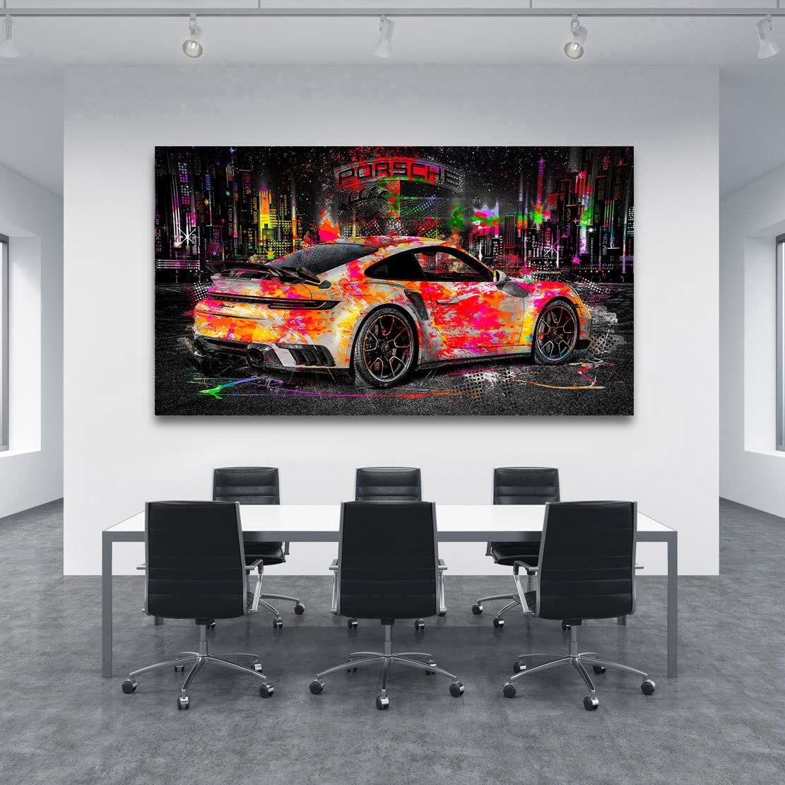 Kunstgestalten24 Leinwandbild Wandbild Auto Porsche 911 Turo Pop Art Style Kunstdruck Raum- u. Wanddekoration Übergrößen