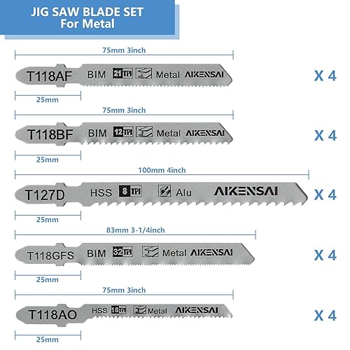 Miniatura 2 de Juego de 20 hojas de sierra de calar T118AF T118BF T127D T118GFS T118AO, vástago en T para sierra de calar de metal, compatible con sierras de calar