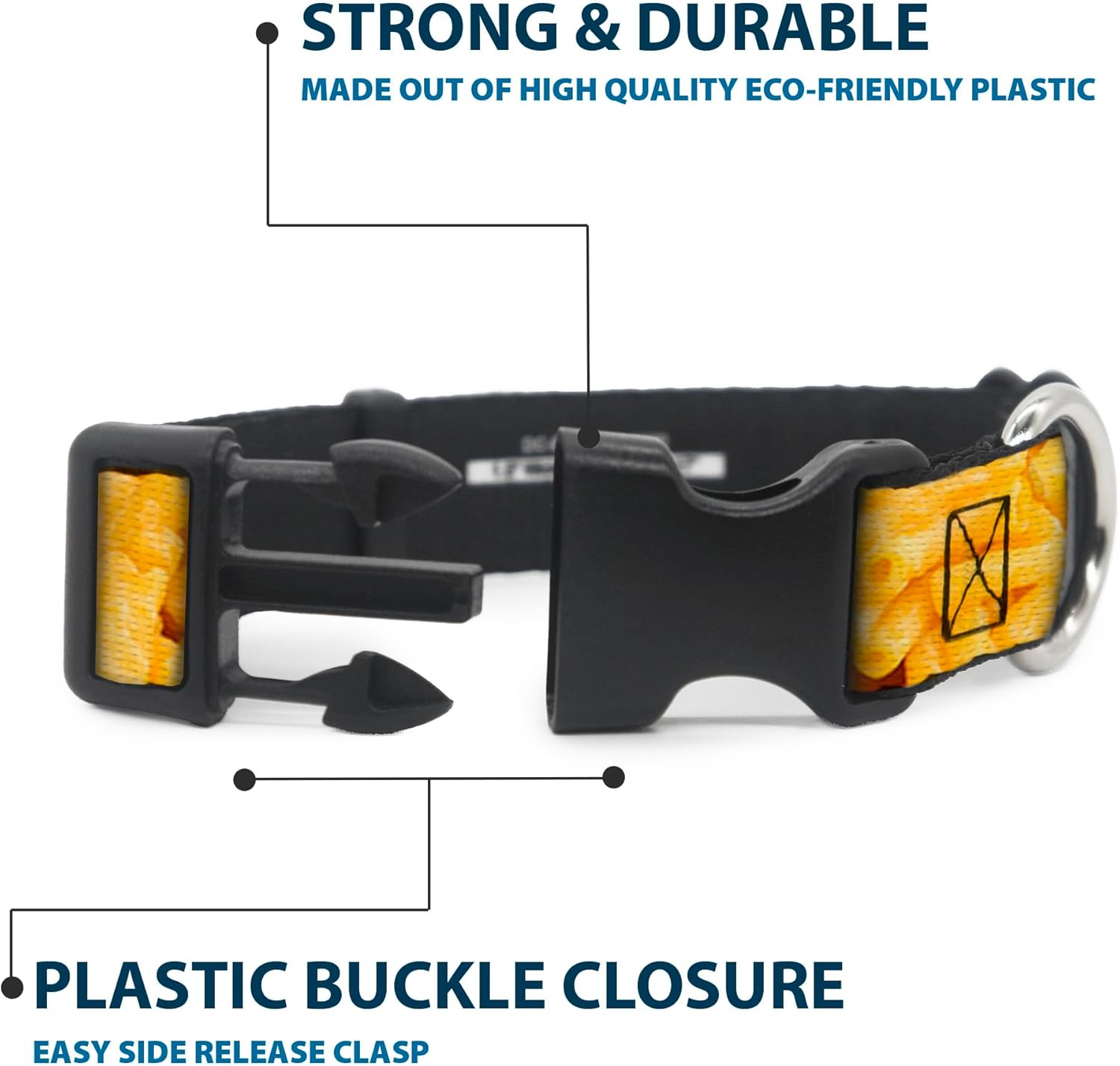 Buckle-Down 18-32" Mac & Cheese Vivid Plastic Clip Collar, Wide Large