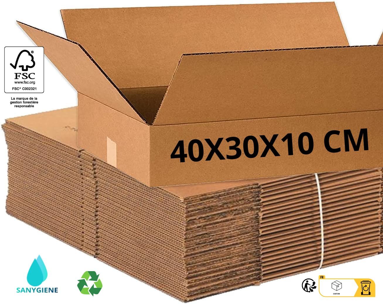 Carton Emballage 40X30X10 cm | Envoi de Colis | Lot de 25 Cartons Expédiition Vêtements - Livres - Cadres Photos | Produits Légers et Semi Légers