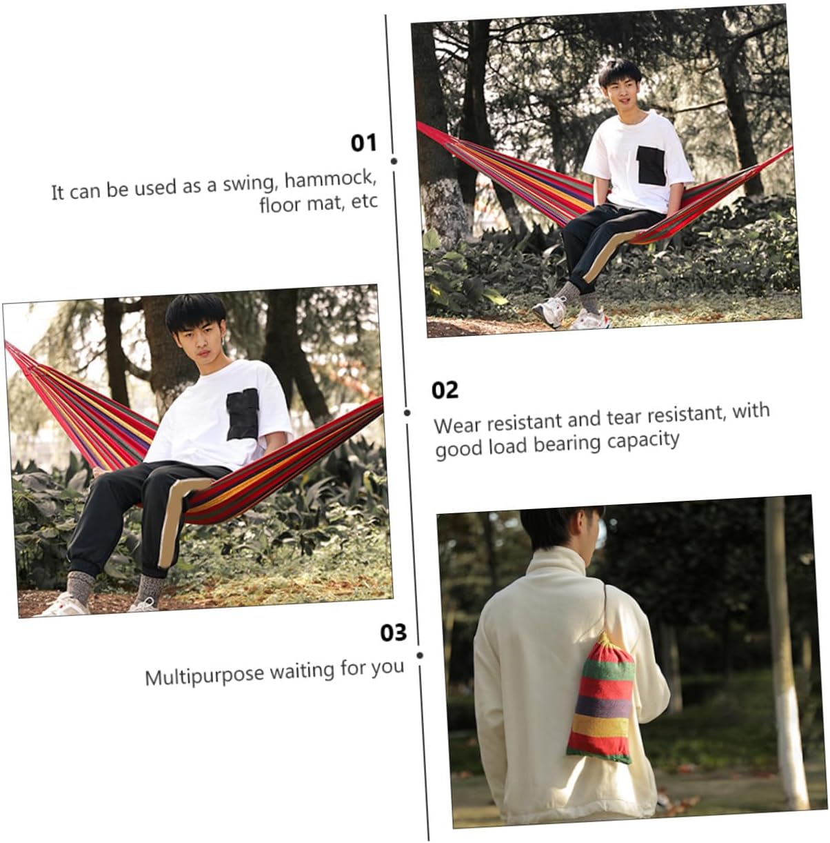Totority Single Camping Hammock Red Canvas Breathable Leisure Swing Chair Anti-tip Outdoor Garden Hammock for Summer Travel and Hiking
