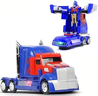 Liberty Imports Transforming Robot Car, Electric Toy Truck with 360 Degree Rotating Bump and Go Function, Auto Deformation Action and LED Lights and Realistic Sounds for Kids Play