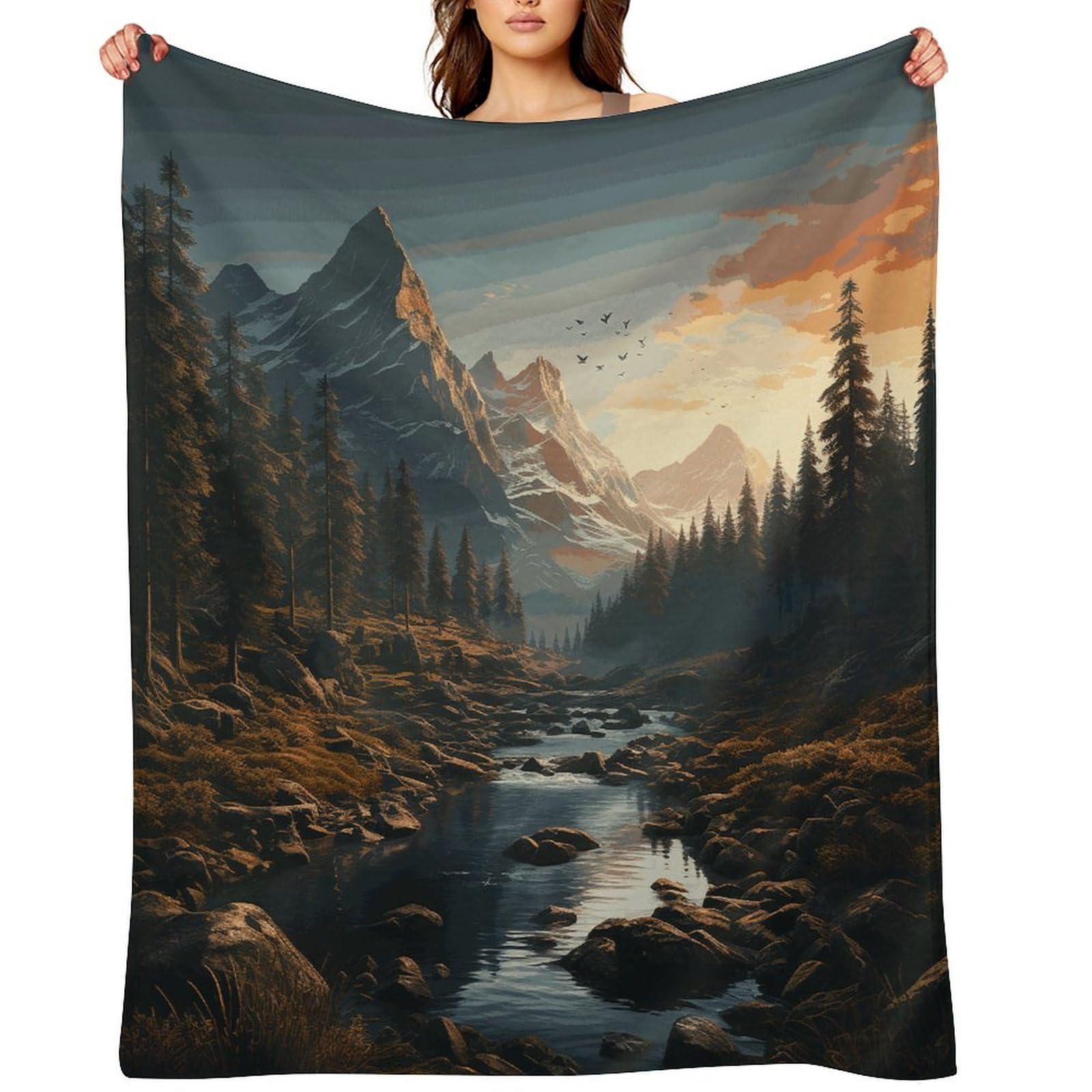 Flannel Wilderness Throw Blanket for Couch Super Soft Fuzzy Cozy Flannel Blankets No Shed No Pilling FAnti-Static Winter Bed Blanket Decorative and Giftable Blankets