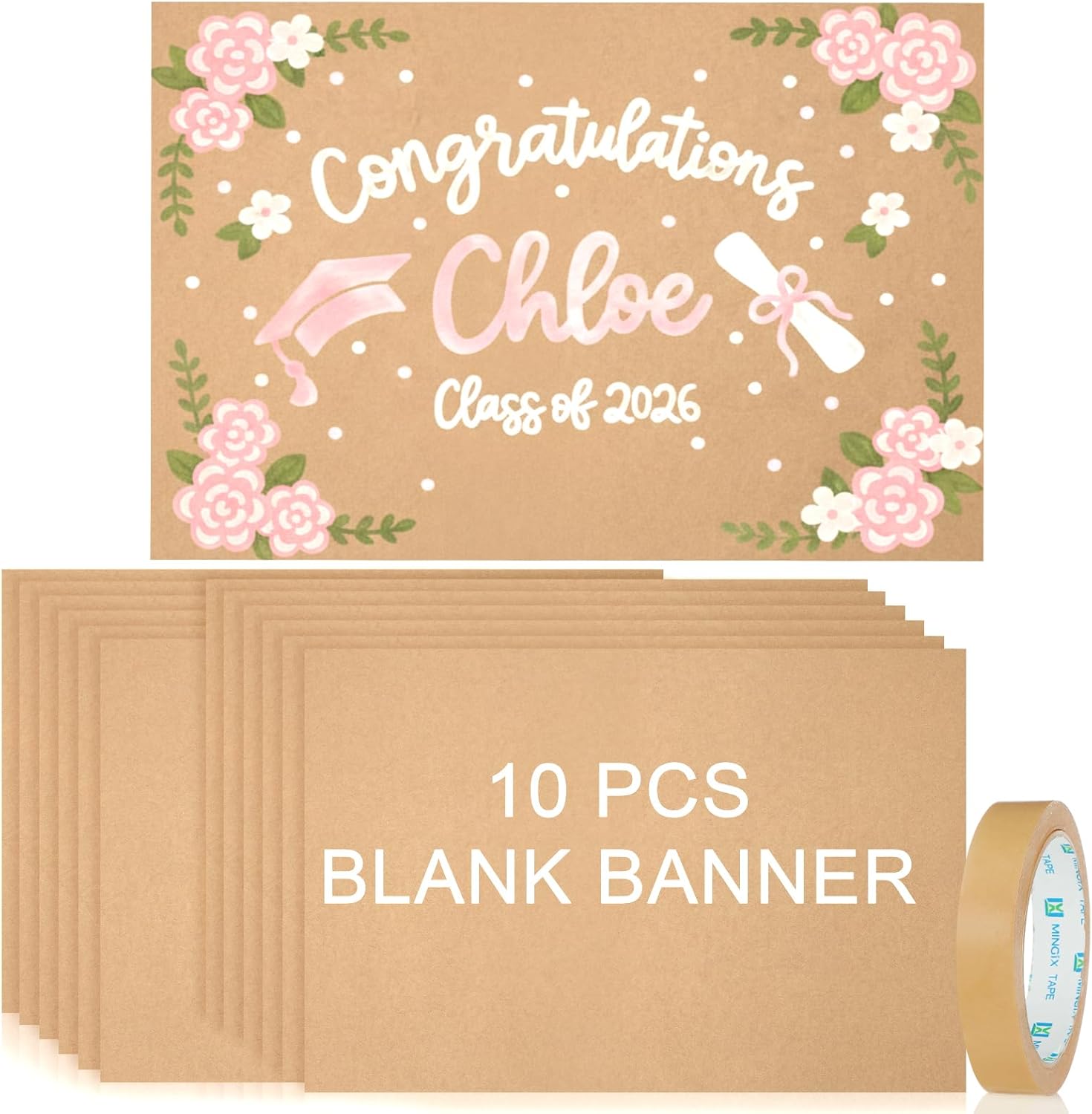 BreezeHug 10 Pcs Large Brown Kraft Paper Banners 72" x 36", DIY Blank Kraft Paper with Tape for Indoor Display Wall Signs Painting Birthday Wedding Party Decoration