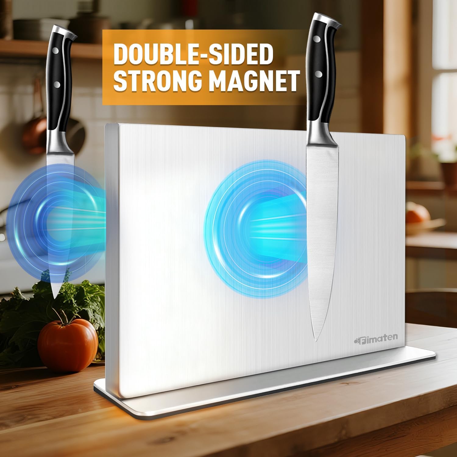 Magnetic Knife Block Stand Without Knives 12 Inch Silver Stainless Steel Double Sided Home Kitchen Organizer Storage Knife Holder Board for Counter Top with Strong Magnets