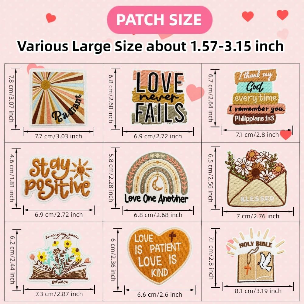 20 Pcs Christian Iron On Embroidered Patches for Backpack, Vintage Jesus Cross Bible Verse Retro Brown Boho Fall Sew Glue on Patches for Christians Women Clothes Jackets Jeans Repair