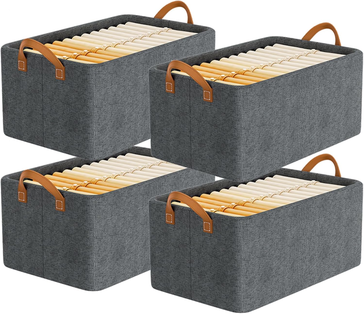 4PCS Closet Clothes Organizer Dustproof Sturdy Storage Baskets Bins 26L Foldable Shelf Containers Bin Support Boards Dust Lid Steel Frame for Sweater Pants T-shirt Dress (Grey)